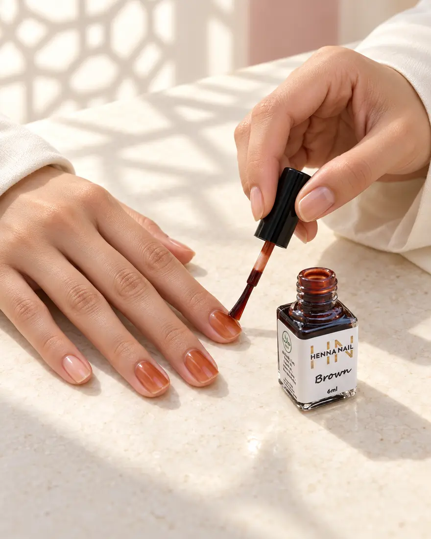 Application au pinceau de la coloration pour ongles au henné Henna Nail