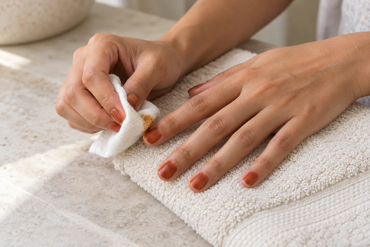 Retrait de l’excédent de coloration au henné après séchage sur les ongles