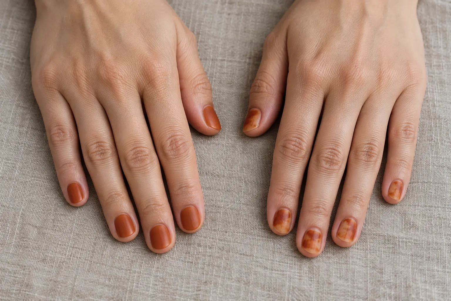 Exemple de résultat irrégulier lors d’une mauvaise application du henné sur les ongles
