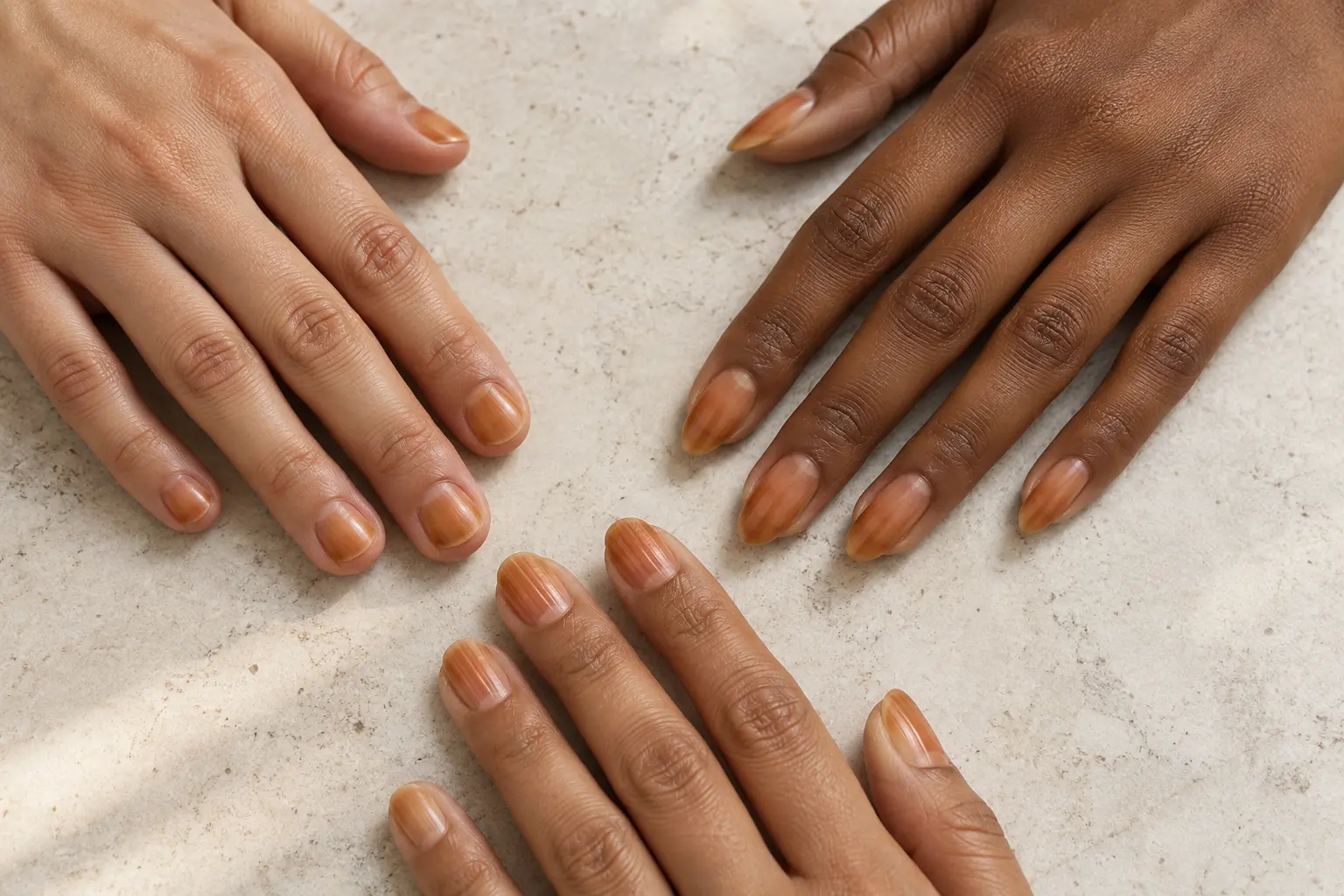 Exemples de coloration au henné sur différents types d’ongles